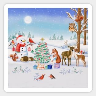 Forest animals celebrate Christmas Sticker